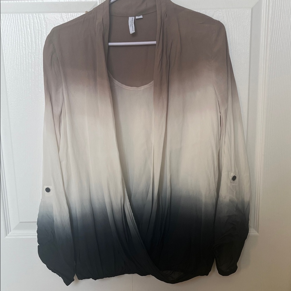 Katherine Barclay Ombre Draped Blouse in Taupe, Cream & Black